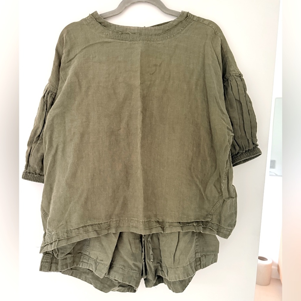 Apiece Apart Delle tee and trail shorts linen set in olive